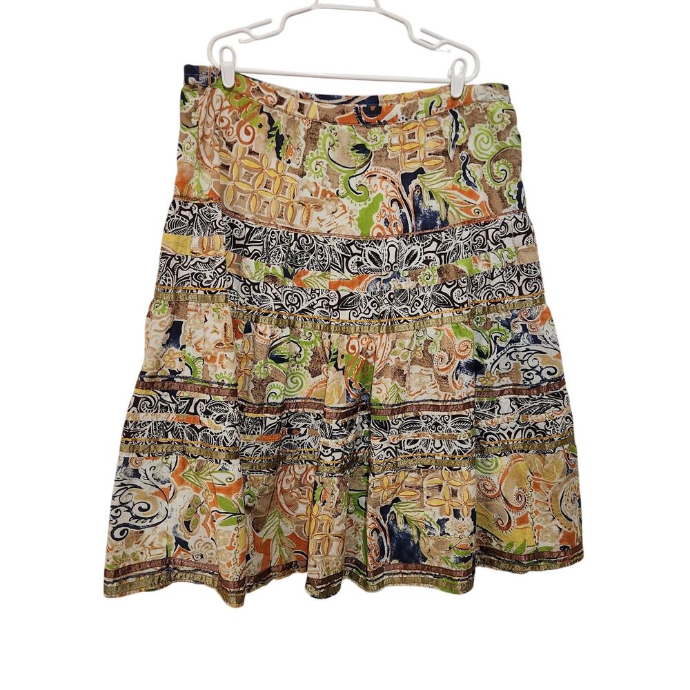Vintage Choices Multicolor Mid Waist Pleat Knee Length Boho A-Line Skirt Large